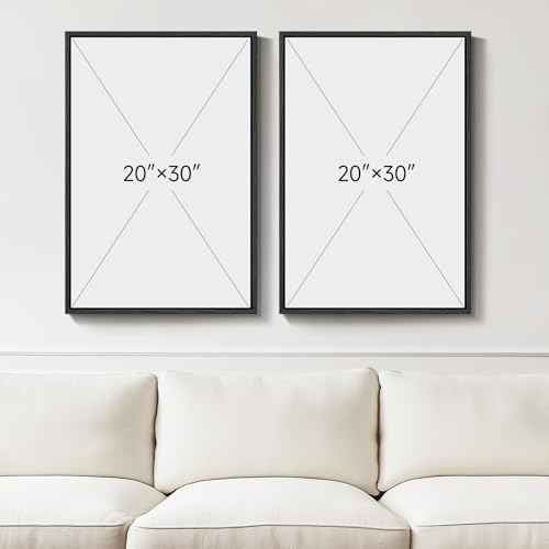 20x30 Inch Minimalist Abstract Wall Art Set of 2 - Black & Beige Framed Canvas Decor