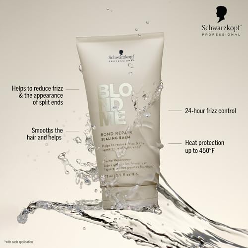 BLONDME Bond Repair Sealing Balm for Blonde Hair, 2.5 Fl Oz | Tame Split Ends & Reduce Frizz | Heat Protection | For Shiny, Smooth Blonde, Lightened, & Grey Hair