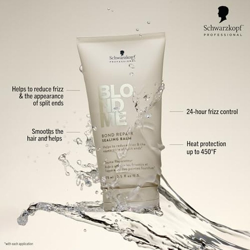 BLONDME Bond Repair Sealing Balm for Blonde Hair, 2.5 Fl Oz | Tame Split Ends & Reduce Frizz | Heat Protection | For Shiny, Smooth Blonde, Lightened, & Grey Hair