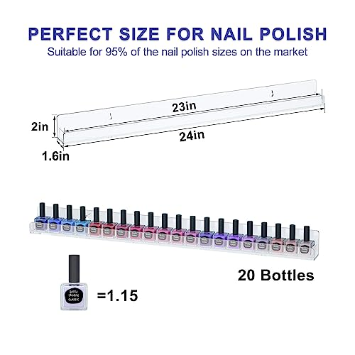 FEMELI 24 Inch Nail Polish Wall Rack: 6 Shelves Clear Acrylic Nail Polish Holder Organizer for 130-180 Bottles (24 Inch, Clear)