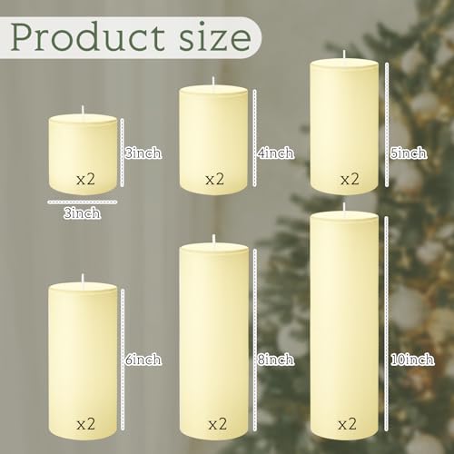 Unscented Ivory White Pillar Candles Bulk Set - Dripless, 12 Pieces Variation of THIS listing