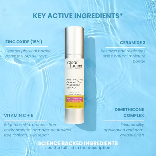 Multi-Action CeraVit Day Protector Sunscreen SPF 40 ? 16% Zinc Oxide Mineral SPF | Barrier-Repair Sunscreen with Ceramides, Vitamin C & E | Reef-Safe, Lightweight, Non-Greasy | 1.75 oz