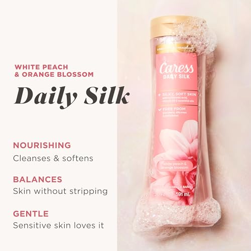 Caress Daily Silk Body Wash Pack of 4 - Moisturizing Shower Gel with White Peach & Orange Blossom - 20 fl oz each