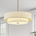 Modern Drum Chandelier - 18 Inch Linen Pendant Light with Brushed Gold Finish - 4-Light