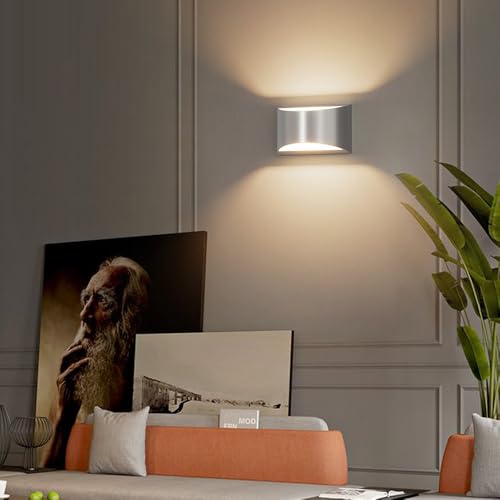 Nickel Modern LED Wall Sconce Set of 2 - Up & Down Indoor Wall Lights for Living Room & Bedroom