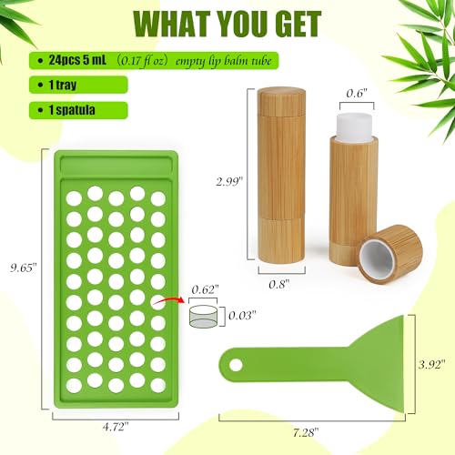Starry 24 Pcs 5g Bamboo Empty Lip Balm Tubes with Filling Tray & Spatula Leak Free DIY Natural Lip Balm Making Kit
