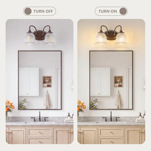 AURYNIX Oil Rubbed Bronze 2-Light Bathroom Vanity Light with Floral Glass Shades