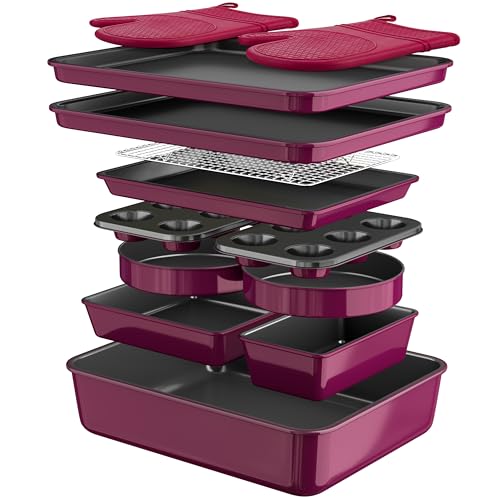 Wildone 13-Piece Nonstick Bakeware Set with Roasting & Cake Pans - Plum Variation