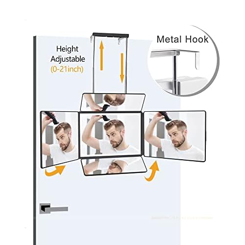 5 Way Mirror for Self Hair Cutting & Shaving, 360 Makeup Mirror with Height Adjustment for Braiding & Styling (Black)