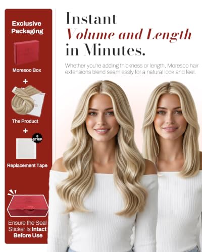 Tape-In Human Hair Extensions - Beige Blonde, 18 Inch, 20 Pieces - Light Brown Highlighted Platinum Blonde Variation