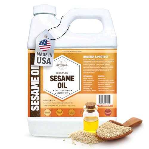 Organic Sesame Oil 32oz Cold Pressed Unrefined Skin Hair Body Carrier Oil