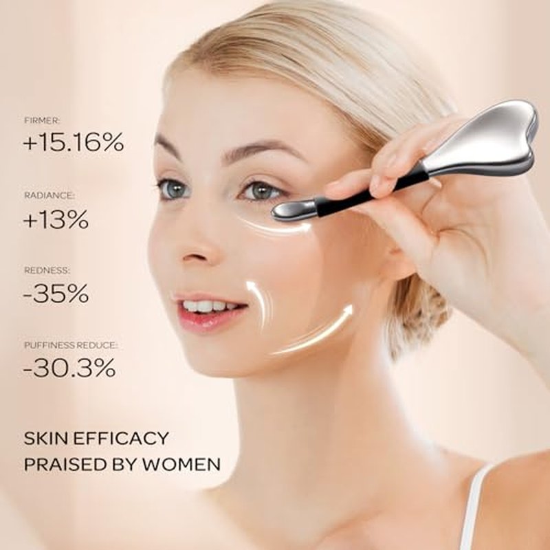 3-in-1 Cryo Gua Sha Facial Tools, Ice Roller Globes for Women Face and Eyes Massager, Unbreakable Stainless Steel Face Sculpting Skin Care Tools, Esthetician Supplies with Carry Case