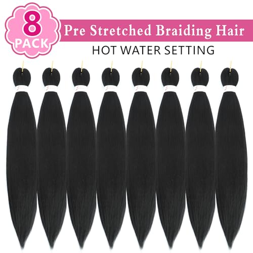 Abrastin 1B Pre-Stretched 30 Inch Braiding Hair - 8 Pack Yaki Texture Synthetic Extensions