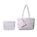 Floral Quilted Cotton Shoulder Bag Set 3-in-1 Handbag with Matching Mini Pouch Cosmetic Bag Large Capacity Tote A053