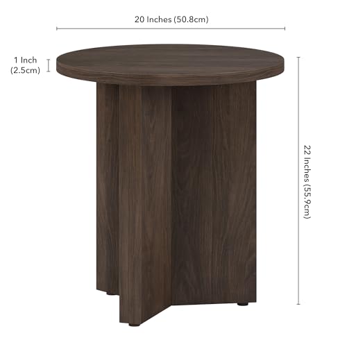 Henn&Hart 20-Inch Round Rich Brown Scandinavian Side Table with X-Base