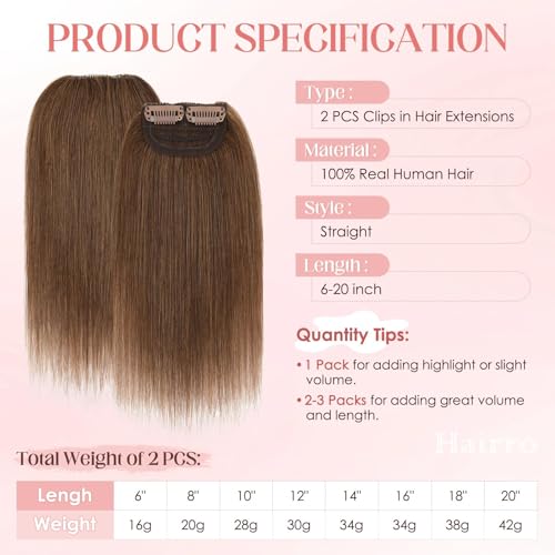 Clip-In Hair Extensions 10 Inch Medium Brown #4R 2 Pieces Natural Human Hair