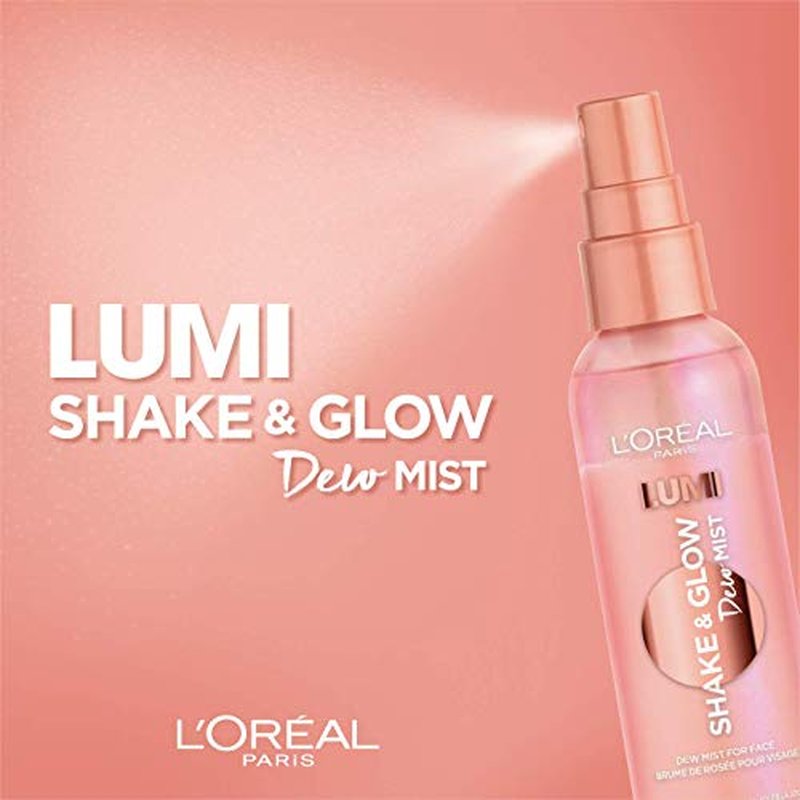 L'Oreal Paris Makeup LUMI Shake and Glow Dew Mist, Hydrating and Soothing Face Mist, Prep and Set Makeup, Energizes Skin with a Healthy Boost of Hydration, Natural Finish, 3 fl; oz.