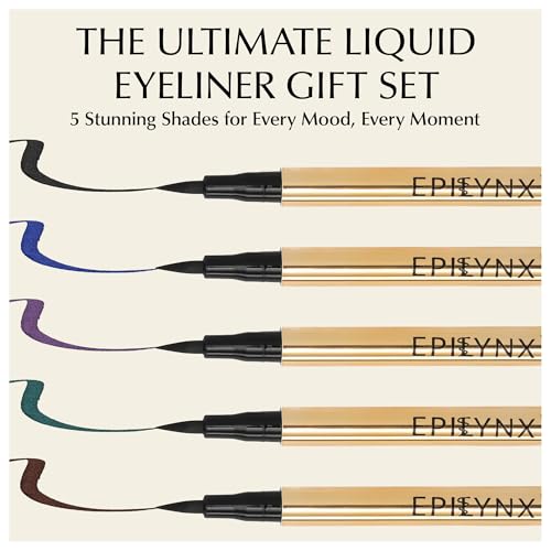 Liquid Eyeliner - Hypoallergenic Eyeliner with Fine Brush Tip, Long-Lasting Waterproof Eye Liner - Cruelty-Free, Vegan, Hypoallergenic, Gluten-Free, Smooth Liquid Eye Liner, 5 Shades 2mL each Gift Set