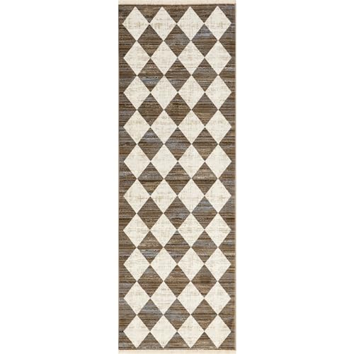 NuLOOM Meline Checkered Fringe Area Rug - 2'6 x 13' Beige Blue Ivory High Traffic