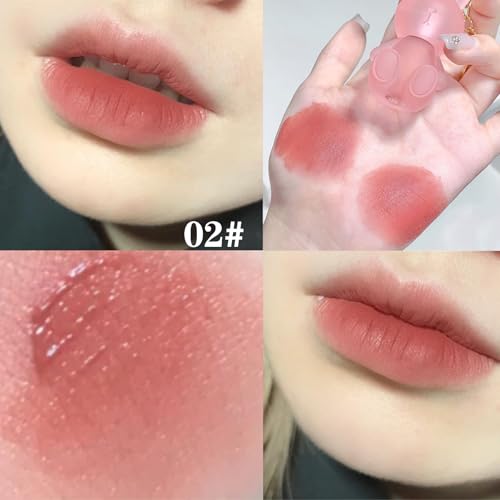 4 Colors Velvet Matte Liquid Lipstick set, Cute Rabbit Lip Glaze 2 in 1 Key Chain Lip Gloss Lip Stain, Waterproof Non-Stick Cup Long Lasting Lip Clay Cute Lip Makeup for Girls