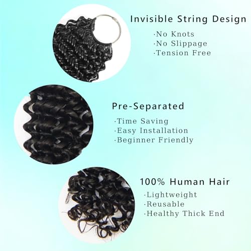 Celiarita Deep Wave Feather Crochet Human Hair Extensions 16 Inch 100g - Natural Color 80 Strands Boho Bundles for Black Women