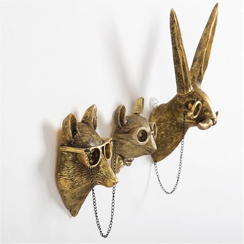 GUASDIE 5PCS Animal Heads Wall Decor Set, Gold Faux Deer & Rabbit Sculptures