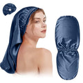 SereLune Mulberry Silk Adjustable Sleep Cap - Long Double Layer Bonnet for Hair, Blue