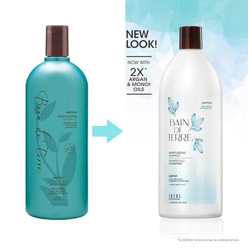 Bain de Terre Jasmine Moisturizing Shampoo, Luxurious Hydration for Dry Hair with Argan & Monoi Oils, Paraben-Free, Color-Safe, Vegan