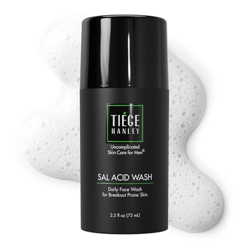 Tiege Hanley Salicylic Acid Cleanser for Men, Gentle Deep-Cleansing Face Wash for Acne-Prone Skin, Helps Remove Impurities & Control Oil, Refines Skin Texture & Pores, Men¡¯s Skin Care, 2.5 FL Oz