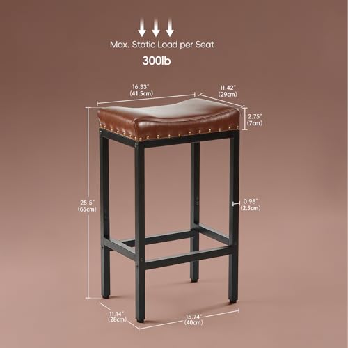 Brown 25.5-inch Counter Height Bar Stools Set of 2 with Nailhead Trim