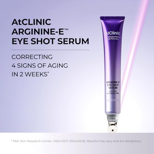 DOMINAS AtClinic Arginine-E Eye Shot Serum - Eye Bag & Puffiness Reducer with Caffeine, Niacinamide, Cooling Guasha Tip, Dark Circles & Firming, Anti-Aging, Korean Skincare, 0.67 fl oz