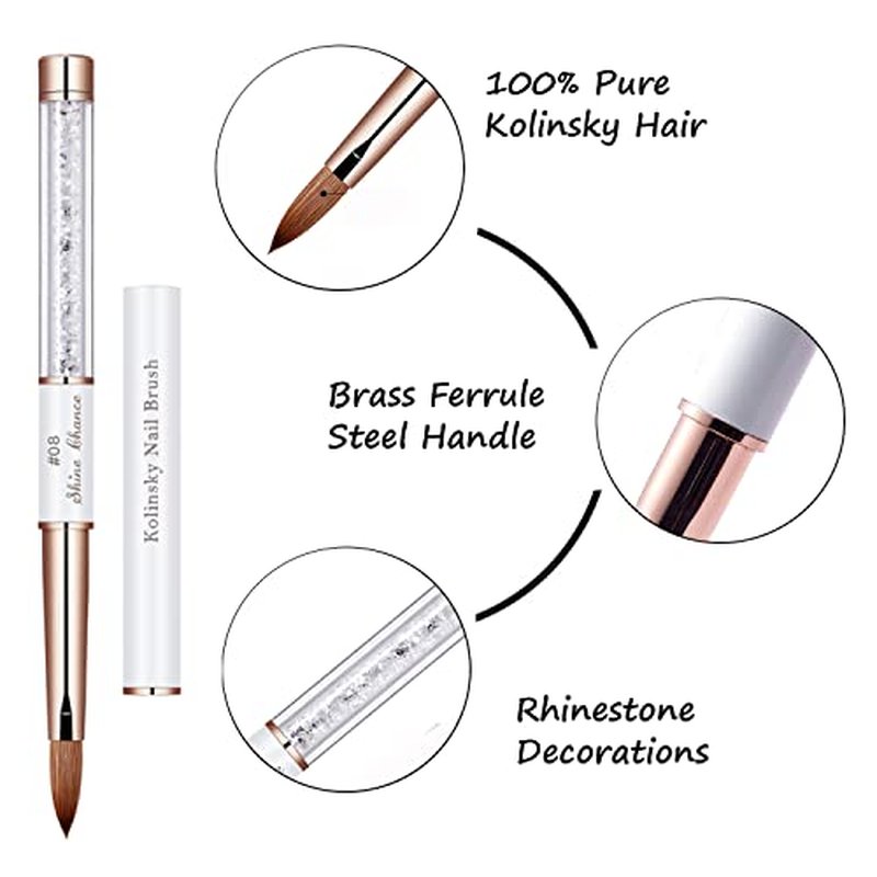 2Pcs Acrylic Nail Art Brush Size 12, 100% Pure Kolinsky Hair Oval Nail Brush for Acrylic Application, Professional Nail Extension Manicure Tool Striping Nail Drawing Pen for Home Salon