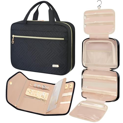 Hanging Toiletry Bag for Women Water-Resistant Large Capacity Travel Organizer Black Classic Jewelry Bag