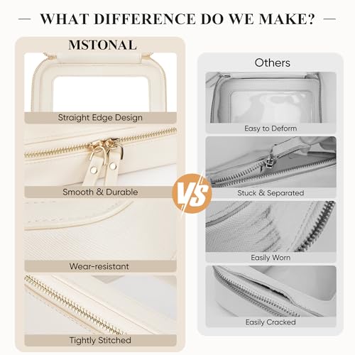 Medium Beige Clear Makeup Bag with Zipper - Travel Cosmetic Organizer