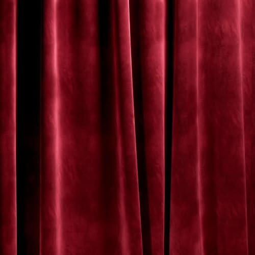 Burgundy Velvet Curtains with Tassel Trim - 52W x 96L Double Pack, Blackout Drapes for Living Room & Bedroom