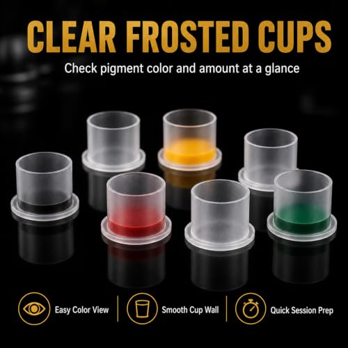 Large 1000pcs Disposable Tattoo Ink Caps with Wide Flat Base - Clear, Spill-Proof, Professional Supplies