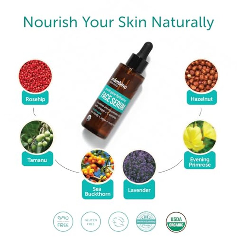 Mambino Organics Youth Glow Hydrating Serum, Vitamin C Face Serum with Marula, Rosehip Oil, Revitalizing Skin, Fades Dark Spots, Smooths Texture, Organic, Vegan, Skin Care, 1 fl oz, 2-Pack