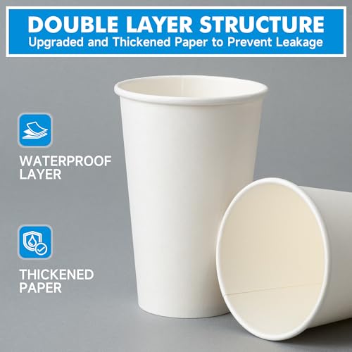 16 oz Disposable Coffee Cups with Lids & Sleeves - 500 Pack, Hot Drink Takeout