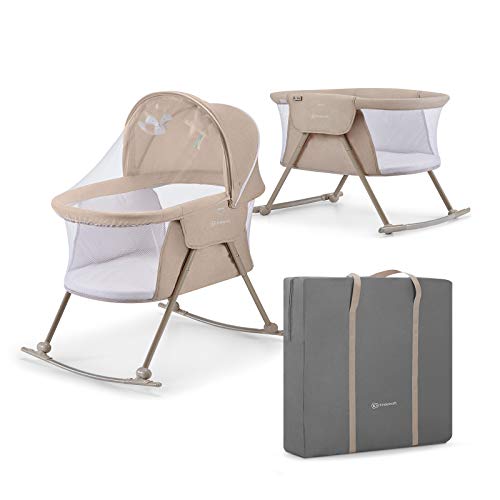 Kinderkraft LOVI Travel Bassinet for Baby - Beige 3-in-1 Foldable Cradle & Bed