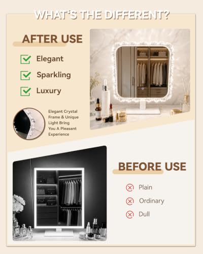 LED Makeup Mirror with Lights - 18.1 x 13.4 Crystal Frame, Dimmable, Touch Control - Galental Variation of THIS listing