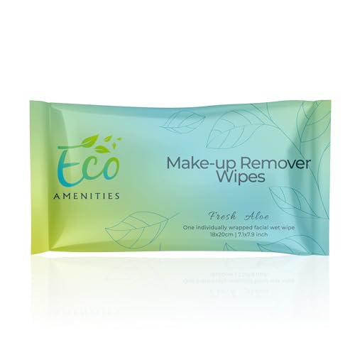 ECO Amenities Makeup Remover Wipes Individually Wrapped - Travel Make Up Face Wipes - Individually Wrapped for Women - Singles for Face, Eyes, Lips - Gentle, TSA Friendly - Pack of 500