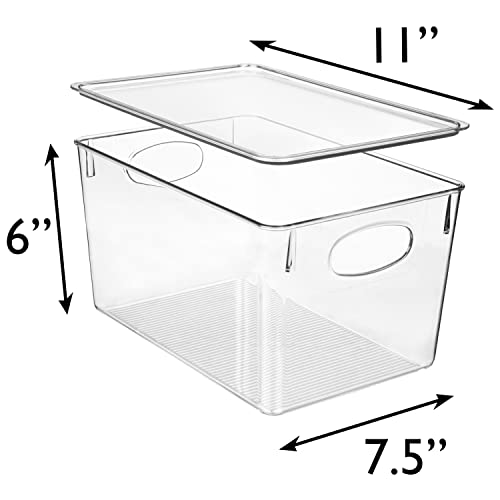 8 Pack Plastic Storage Bins with Lids - 11x7.5x6 Inch Kitchen & Pantry Organizer