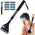 Back Shaver for Men - Retractable Long Handle Back Hair and Body Shavers,Replaceable Multi-Layer Double Blades£¨8PCS£©, Ergonomic DIY Wet or Dry Shaving Solution,Black