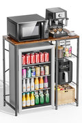 Mini Fridge Stand with Storage Shelves - Black & Rustic Brown 3-Tier Microwave Rack for Dorm Apartment Kitchen Office