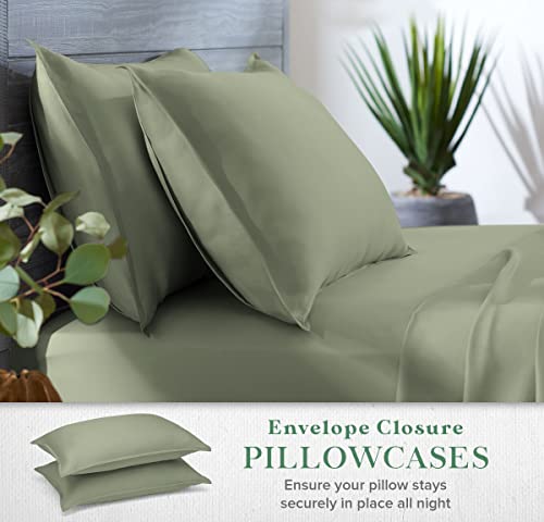Eucalyptus Bed Sheets King Size Set - Sage, 4 Pieces, Deep Pockets, Soft & Breathable