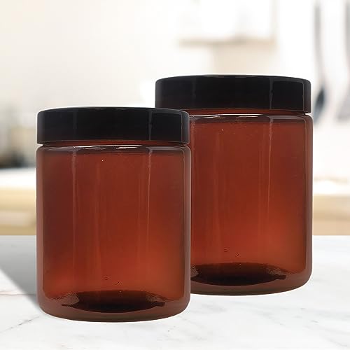 Amber Brown Glass Cosmetic Jars Pack of 6 9oz - Airtight Body Butter & Cream Storage