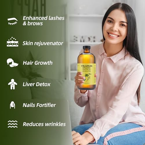 16oz Organic Castor Oil Pack Wrap with 50 Patches & Glass Bottle - Cold Pressed, Unrefined, Skin-Friendly