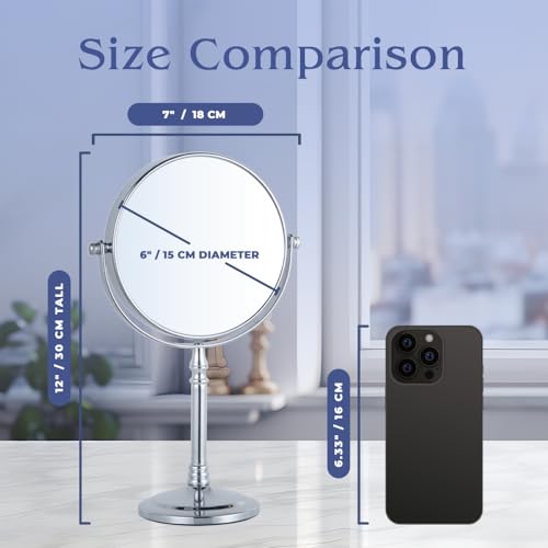 15X/1X Dual-Sided Makeup Mirror with Stand - Chrome, 12x6 Inches