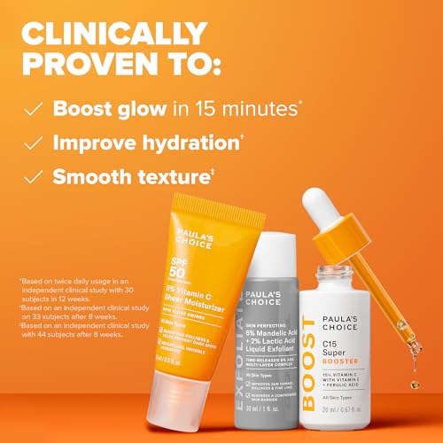 Paula's Choice Vitamin C15 Super Booster 15% Face Serum - Kit with SPF 50 Sunscreen & Exfoliant