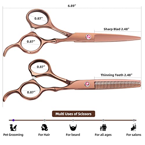XUGOU Professional Hair Cutting Scissors Set Brown - Stainless Steel Barber Shears, Thinning & Straight Scissors, Salon Gift